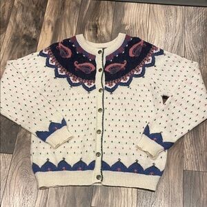 Woolrich Cream Cardigan with Navy and Pink Yoke